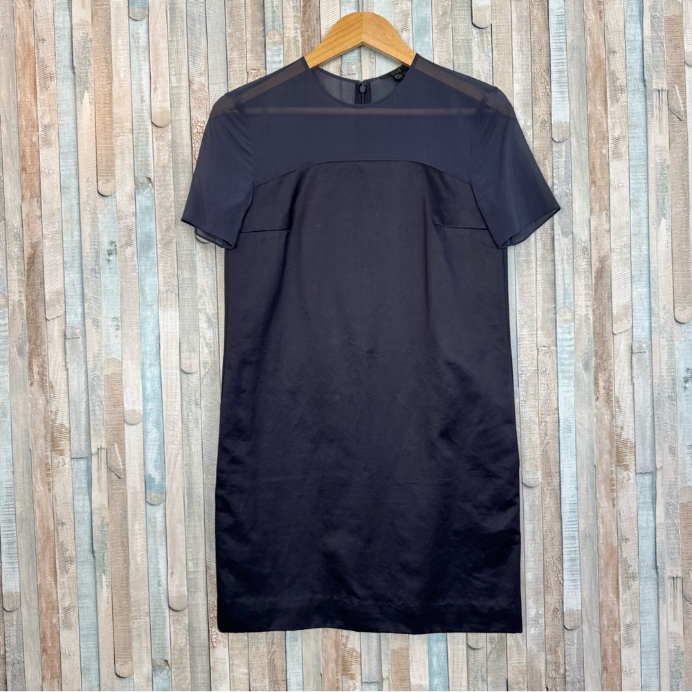 Cos‎ 4 Sheer Top Mini Shift Dress Navy Blue Silk & Cotton Poplin Minimalist $135